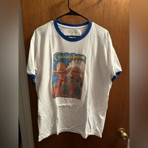 Gildan White Tee with Blue Trim and Graphic